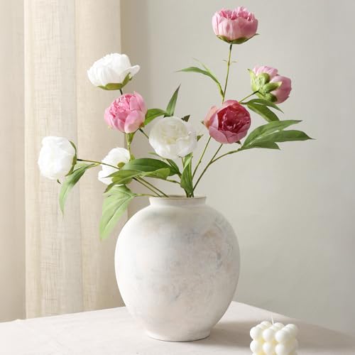 Starttag Large Ceramic Vase, 9.8 inch Rustic Farmhouse Flowers Vase for Home Decor, Sandstone Texture Round Pottery Tall Vase Indoor for Table Living Room Decor, Wabi Sabi - color: Wabi-sabi