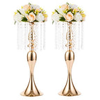 2 Pcs 21.3 inches Tall Crystal Flower Stand Wedding Road Lead Flowers Holders Centerpiece Metal Chandelier for Reception Tables Supplies - color: Gold, size: 2 x L