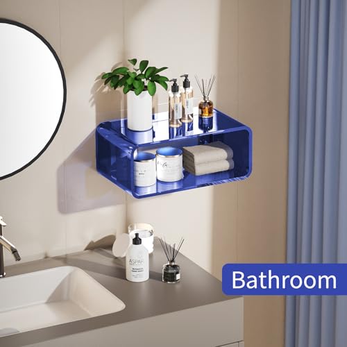Acrylic Floating Nightstand, Bedside Table, Nightstand Shelf Wall Mounted Bedside Shelf (Dark Blue, Small) - color: Dark Blue