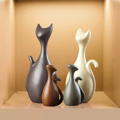 Ceramic Statue,Cat Family Figurines Porcelain,Creative Ceramic Decorative,Crafts Ornaments Home Decor,Memorial Gift for Parents,Suitable for Shelf,Bookself (Nordic Cat Family) - color: Nordic Cat Family