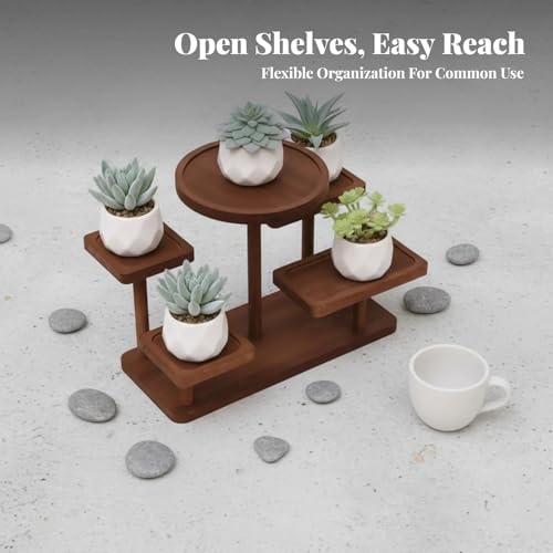 Display Riser Small Potted Plant Stand Sturdy Desktop Decorative Tiered Tray Rack for Figure Dolls Collection Perfume Makeup, Walnut