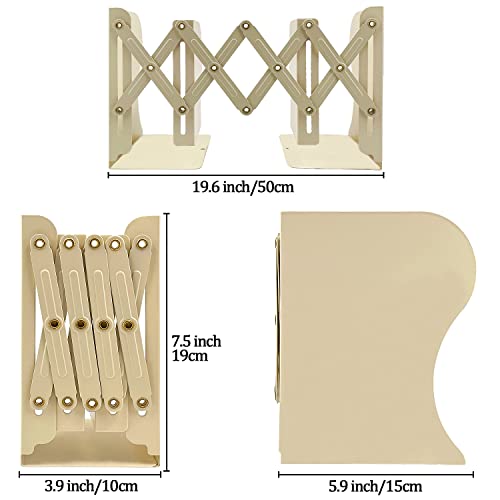 Adjustable Bookends, 19 inches 2 Dividers Heavy Duty Metal Book Holders, Book Storage Rack, Desk Organizer Magazine File Holder for Office, School, Bookstore and Home, Beige - color: Beige