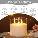 Eywamage 3 Wick Clear Glass Flameless Candle with Remote, Large Flickering LED Battery Pillar Candle Φ 6" H 6" - color: Clear Glass
