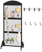 CHOEZON 2 Packs Grid Wall Panel 5.7' x 2' FT Grid Display Rack with Wheels, Movable Gridwall Display Stand with 8 S-Shaped Hooks and 8 Garment Hooks, Floorstanding Wire Grid Rack, Black TCJ17P2BB - color: Black