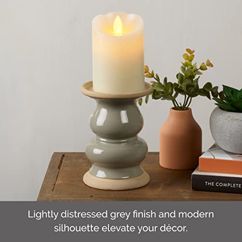 Elements 4.13x4.13x5.71 Inch Grey Ceramic Candleholder, Lightly Distressed Finish, for Use with 3x3 Inch Flameless or Wax Pillar Candle - color: Light Gray, size: 6 INCH