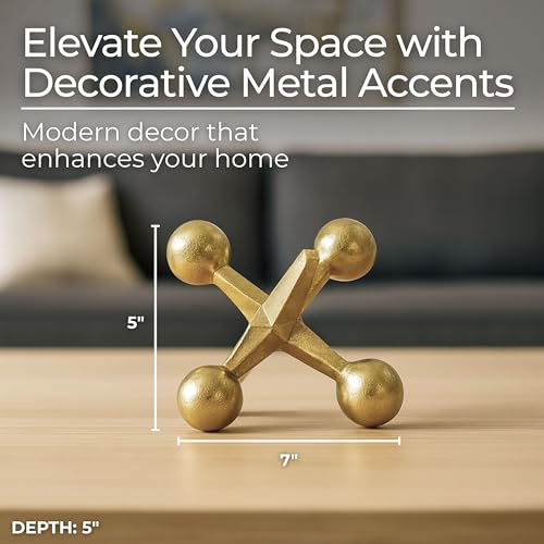 Gold Metal Jacks Decorative Object – Abstract Sculpture Modern Home Decor Ornament – Shelf Styling & Coffee Table Decor for Bathroom, Office & Living Room – 7" x 5" - color: Gold
