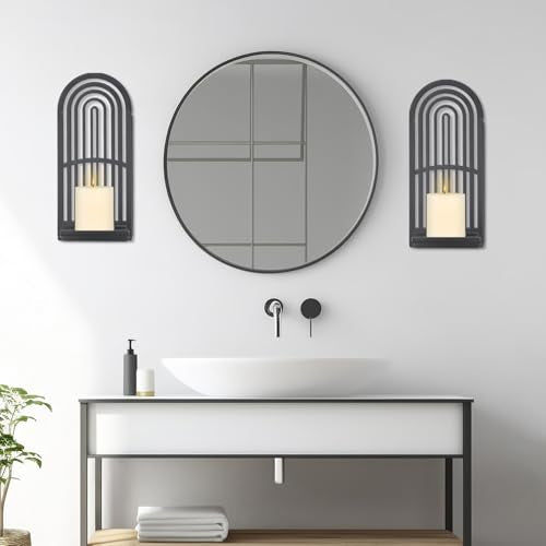 OYEFLY 2Pcs Metal Wall Hanging Candle Sconces,Black Boho Wall Shelves Candle Holders (Black)