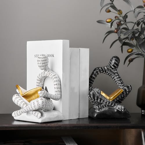 Bookends for Shelves, Decorative Book Ends, Heavy Duty Book Stoppers, Thinker Statue Decor, Modern Home Office Decoration Bookshelf Accessories