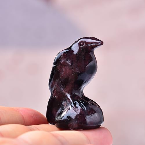 Natural Garnet Crystal Raven Statue 2" Healing Crystal Handmade Sculpture Lucky Guardian Pocket Statues Reiki Meditation Office Home Decoration Gift - color: Garnet