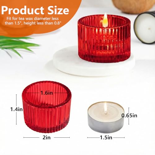 JOYIT Red Votive Candle Holders Bulk Set of 6, Tealight Candle Holder for Wedding Table Centerpiece, Glass Small Candle Holders for Birthday Party, Valentine's Day, Home Decor (2''X 1.4'') - color: Red