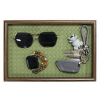 Wooden Valet Tray with Leather Base, EDC Catch All Tray Nightstand Entryway Table Vanity Organizer 11.8x7.9, Green - color: Green