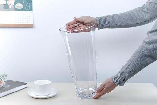 CYS EXCEL 13.75" Tall Clear Glass Cylinder Vase Taper Down Flower Vase with 6.5" Wide Opening Elegant Centerpiece for Weddings, Events, and Home Décor - size: 13.75"H x 6.5"O x 4"B