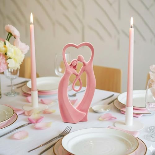 Romantic Love Couple Statue for Wedding, Velvet Flocked Sculpture Modern Abstract Art Figurine Spring Decor for Home, Living Room, Bookshelf, Table Decor (Pink) - color: Couple01-pink