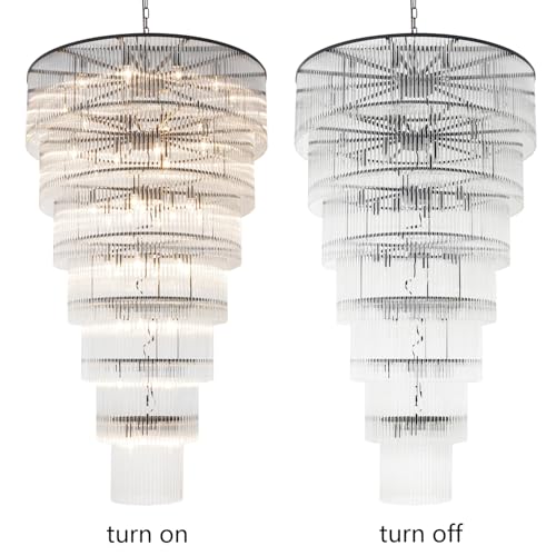 Large Black Chandeliers for High Ceiling H68 7-Tier Glass Chandelier Modern Foyer Entry Lighting Round Light Fixture Ceiling Staircase Villa Living Room Extra Long - size: XL Black (39" x 68")