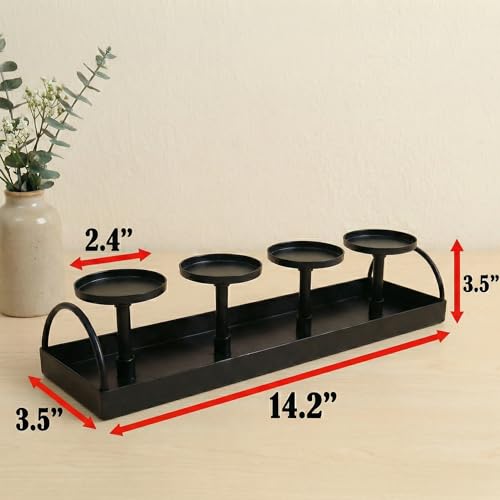 Rectangular Candle Holder, Black Metal Candle Stand | Modern Multi-Candle Display | for Dining Table, Bar Top Decor | Length 36CM/14.2 Inches