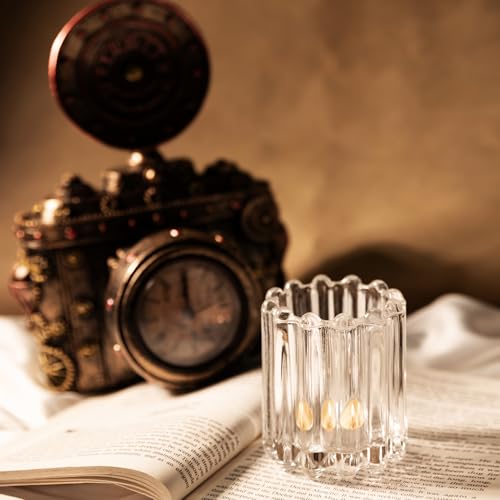 10Pcs Clear Glass Candle Holders - Decorative Ribbed Votive Candle Holders for Warm Glow, Tealight Candle Holder for Wedding Centerpieces Dinner Party Table Decor (for Candles Under 1.8")