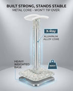 Silver Rhinestone Headphone Stand – Bling Crystal Headset Holder for Y2K Gaming Desk Setup – Sturdy Weighted Metal Base with Soft TPU Rest – Sparkly Luxury Gift for Women & Teen Girls (Silver) - color: Silver Sparkle