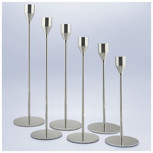 6Pcs Silver Candlestick Holders Set Fit 3/4" Tall Taper Candle Home Decorative Table Centerpieces for Family Dinning, Party Decoration - color: Silver, size: 6 set