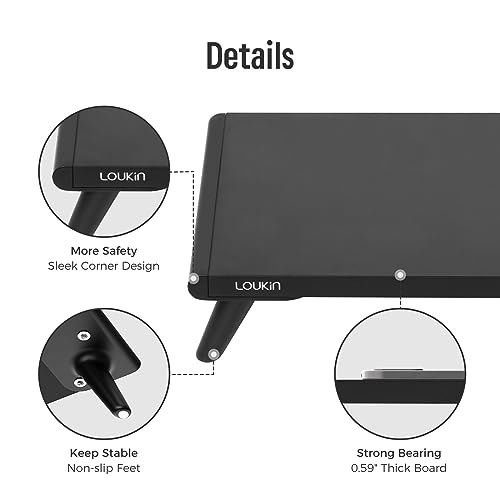 loukin Monitor Stand Riser for Desk, 22.4" x 8.3" Larger Computer Stand for Laptop, PC, Printer, Sturdy Desktop Computer Shelf with Non-Skid Rubber, Home Office (Black)