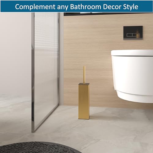 BVL Toilet Brush and Hoder Set Brushed Gold Freestanding for Bathroom - color: Brushed Gold