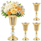 11.22’’ Small Gold Trumpet Vases for Centerpieces, Gold Vases Urn Metal Flower Arrangement Vase for Wedding Party Decoration, Pedestal Vase for Table Centerpiece