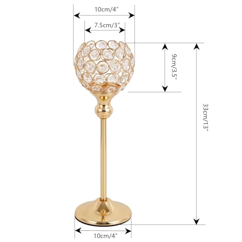 VINCIGANT Gold Crystal Candle Holders Set of 16 for Wedding Centerpieces,Votive Crystal Candle Holders for Home Fireplace Coffee Table Mantle Decor candelabros de mesa - size: 16 pcs 13" Tall