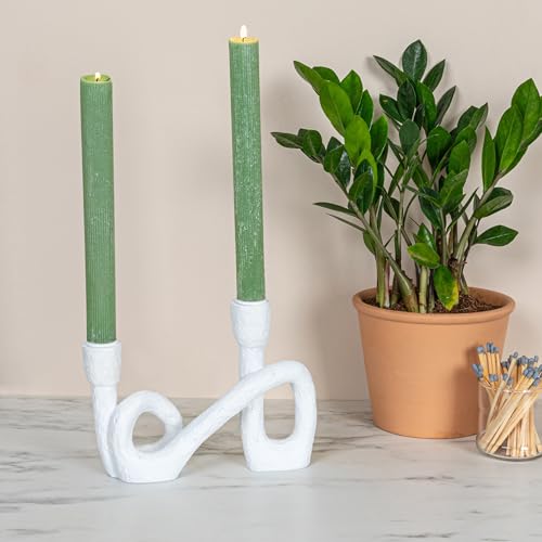 Modern Sculptural Double Taper Candle Holder, White - color: White