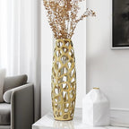 Ceramic Vase Large Floor Vase Handmade Ceramic Flower Holder Hand Carved Sophisticated Vessel for Decorative Branches and Dried Flowers 24 Inches Gold