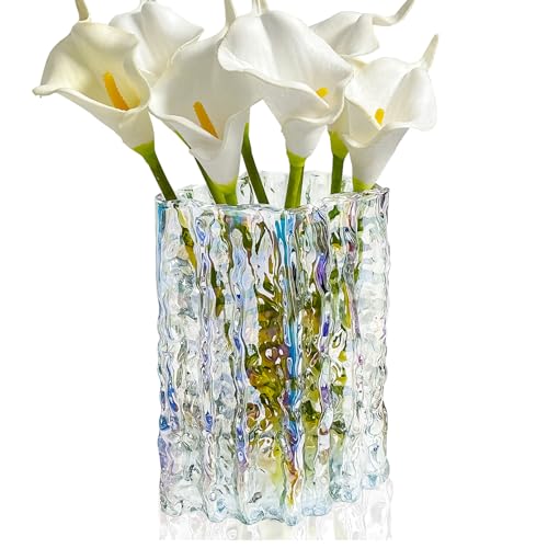Aoderun Glass Vase Crystal Vase Heavy Duty Large Flower Vase for Dining Table Kitchen Office Home Shelf Wedding Living Room Centerpieces(Iridescent Clear) - color: Iridescent Clear
