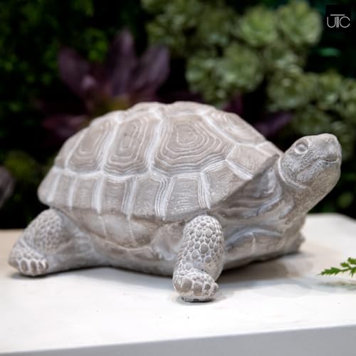Modern Small Standing Turtle Figurine, Unique Cement Figurines, Handcrafted Decorative Washed Concrete Finish White Sculpture for Home, Garden,Office: 12.50"x9.00"x5.75"H - size: 12.50"x9.00"x5.75"H