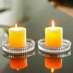 kanpura Crystal Glass Candle Holder Plates Set of 2 3.7 Inch Round Clear Glass Pillar Candle Holder Snowflake Votive Candle Holder Set for Christmas Winter Party Birthday Holiday - color: Snowflake,1