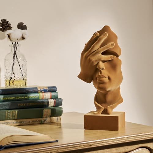 Flocked Resin Statue with Soft Velvety Texture, See No Evil Sculpture Modern Abstract Figurine for Desk, Bookshelf, Coffee Table Centerpiece, Meditation Room (Brown) - color: Nosee-brown