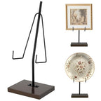 RattanView Picture Stands for Display Metal Frame Wooden Base Plate Holder for Display Wooden Base Black Picture Frame Easel Stand for Home Office Tabletop Book Platter Photo Plaque Holder