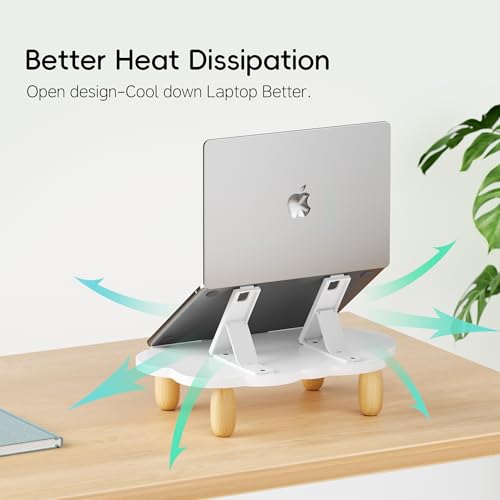 AFOOYO Adjustable Wood Laptop Stand, Ergonomic Height Angles Computer Stand, Cloud-Shaped Holder Riser Notebook Stand for Desk Compatible with Air, Pro, Dell, HP, Lenovo More 10-17.3" Laptops, White - color: White