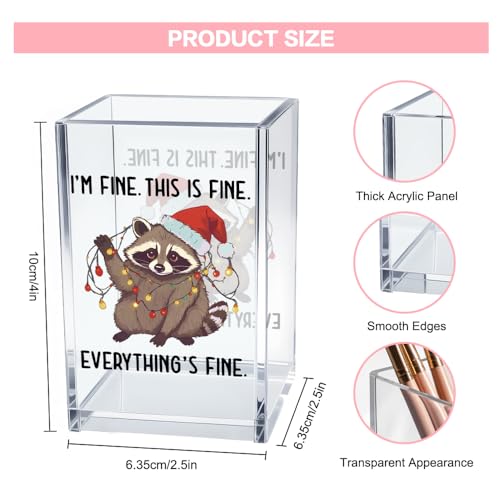 I'm Fine This Is Fine Acrylic Cosmetic Pencil Pen Holder Cup, Funny Raccoon Christmas Pen Holder Cup, Raccoon Lover Gifts for Women Men, Office Sarcastic Gifts for Women Men Colleague Boss - style: It's Fine B