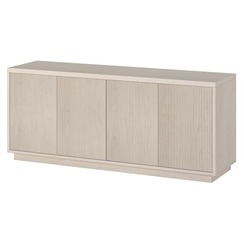 Henn&Hart Fluted TV Stand for TVs up to 65" with 2 Concealed Ribbed Storage Cabinets and Adjustable Shelves for Living Room, Family Room, or Office, Beech White - color: Beech White, size: 57" TV Stand