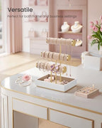 SONGMICS Bracelet Holder Stand, Jewelry Display Stand, Jewelry Organizer, with 3 Tiers and Velvet Tray, Removable Ring Holder, Cloud White and Camel Brown UJJS027A01 - color: Cloud White + Camel Brown