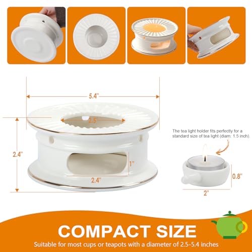KAYCROWN Teapot Warmer, Ceramic Tea Warmer with Tealight Holder, Teapot Heater for Heating Coffee, Milk, Tea Light Heater, Candle Warmer (White)