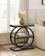 LITTLE TREE End Table, 3-Tier Side Table, Slim Sofa Side Table for Living Room, Tall Bedside Table Nightstand for Bedroom, Grey and Black - color: Grey