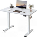 Furmax Electric Height Adjustable Standing Desk Large 48 x 24 Inches Sit Stand up Desk Home Office Computer Desk Memory Preset with T-Shaped Metal Bracket, White - color: White, size: 48 Inch