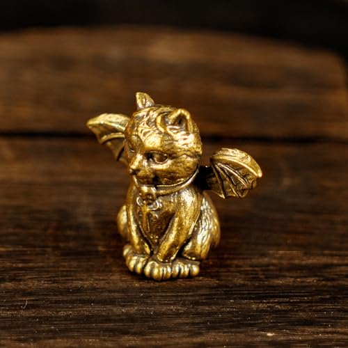 CHOVY Retro Handcrafted Evil Cat Sculpture - 100% Solid Brass Demon Cat Figurine with Wings & Fangs | Gothic Dark Fantasy Desktop Decor, Collectible Art Piece Unique Gift - style: Demon Cat