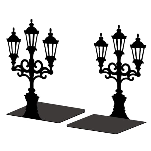 Peacoblue Metal Bookends for Shelves, Modern Decorative Heavy Duty Study Book Support Stoppers for Office, Desk, Shelf, Room 5.3"x4.3"x7.3" Cast Iron Simple Tall Bookends, 1 Pair (Street Lamp) - style: Street Lamp