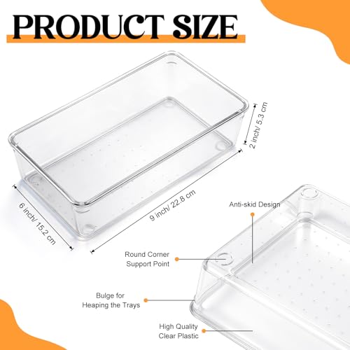 Maitys 12 Pcs Clear Drawer Organizer 9 x 6 x 2 Inches Plastic Rectangle Trays Makeup Vanity Storage Bins and Kitchen Drawers Dividers for Office Desk Silverware Kitchen Utensils - color: Clear, size: 9 x 6 x 2 Inches