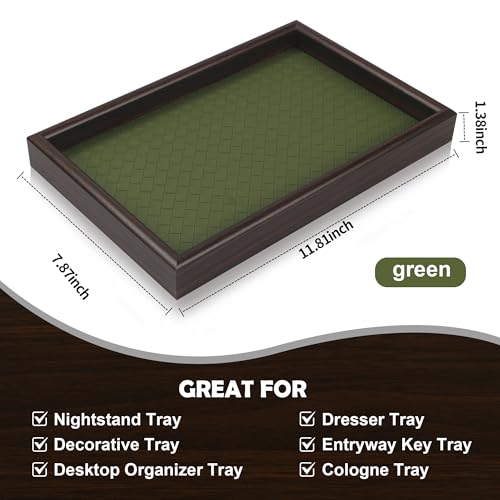Zosenley Wooden Valet Tray with Leather Base - Nightstand Catchall Organizer for Cologne, Perfume, Keys, Wallet, Phone, Watch, Jewelry & Sunglasses (2Pcs Green) - color: 2Pcs Green