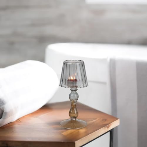 Gurfuy Desk Lamp Shaped Glass Candle Holder - Glass Hurricane Candleholder Crystal Decorative Candle Stand for Table Wedding Dinning Centerpieces Party Supplies Festival Decor Grey - color: Gray
