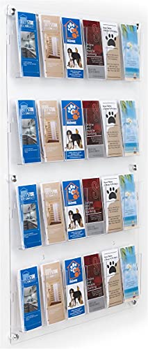 Displays2go Acrylic Brochure Rack, Wall-Mount, 4-Tiered, 12 to 24 Adjustable Pockets - Clear (2RP12CLR) - color: Clear, size: 12 Pockets