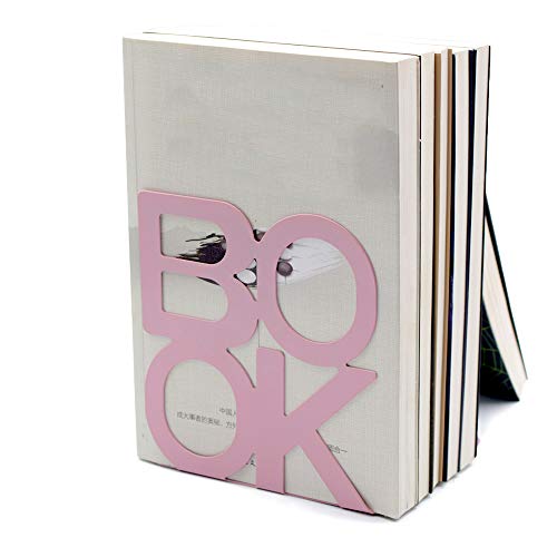 Book Ends - Decorative Metal Book Ends Supports for Bookrack Desk,Books, Unique Appearance Design,Heavy Duty - color: Pink, size: 1 pair