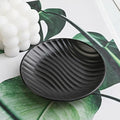 Chic Round Soap Dish, Modern Minimalist Striped Design Ceramic Tray(Black) - color: Black