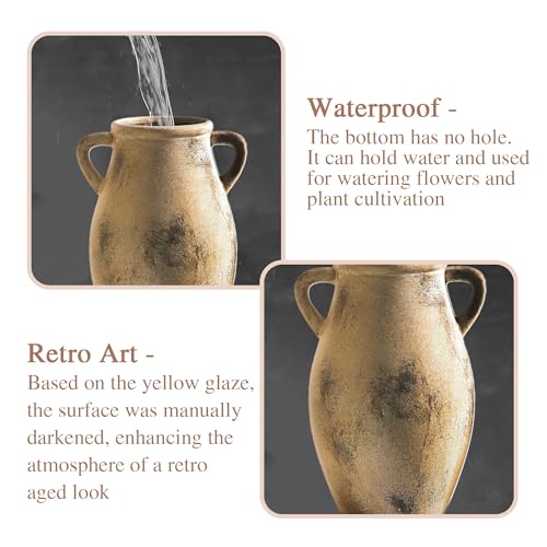 Ceramic Vintage Vase with Handles - 9.05 inch Terracotta Vase - Decorative Tall Pottery vase - Flower Vase for Home Farmhouse Decor, Dining Table, Living Room, Kitchen, Office - color: 102-9in