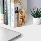 Book Ends Jumping Horse Wood Bookends for Shelves to Hold Books Heavy Duty Non-Skid Book Stoppers Wood Decorative Home Office School